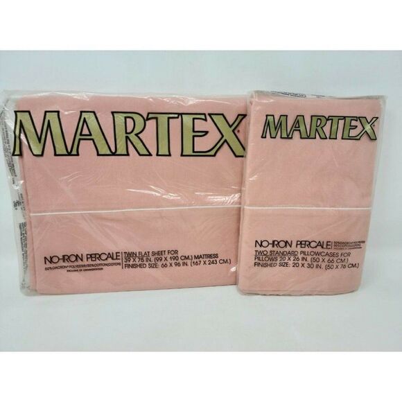 VTG NOS MARTEX TWIN FLAT SHEET PILLOWCASE NO IRON - Picture 1 of 3
